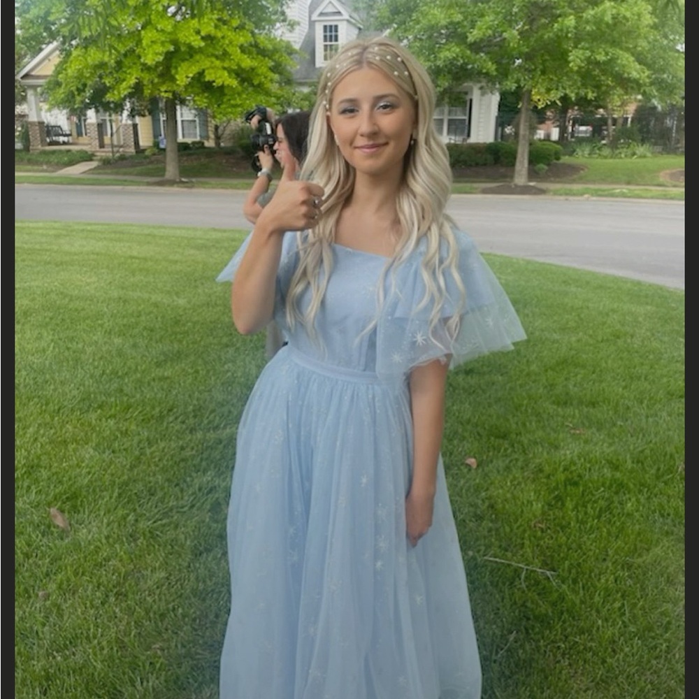 Ivy City Co Sky Blue Sheer Maxi Dress